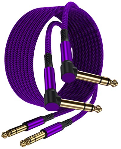 Elebase 1/4 Inch TRS Instrument Cable 10ft 2-Pack,Right-Angled to Straight 6.35mm Male Jack Stereo Audio Cord,6.35 Balanced Interconnect Line for Electric Guitar,Bass,Keyboard,Mixer,Amplifier,Speaker