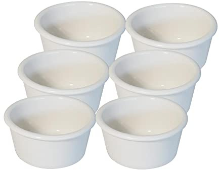 Traditional Handmade Ceramic Souffle/Creme Brulee Ramekin Dishes - Set of 6 185ml Plain Off White Colour