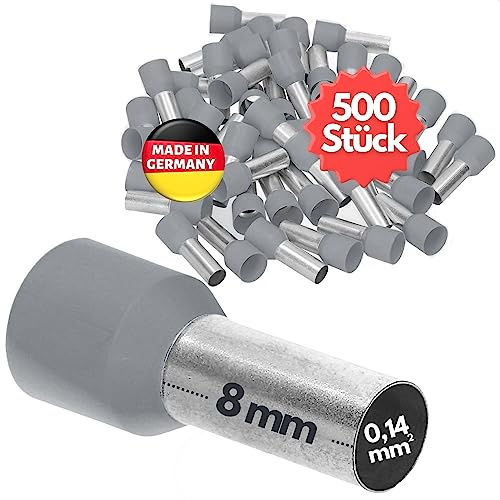 Kalitec 500x Trådhylsor 0,14 mm² Isolerad - 8 mm Grå Ändhylsor AWG 26