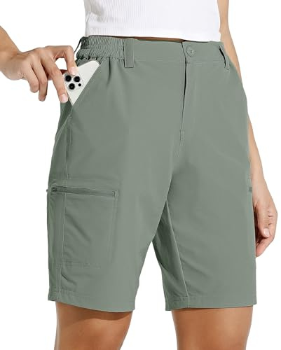 WILLIT Damen Shorts Wanderhose Kurze Hose Sommer Cargohose Radhose Stretch Sporthose Golfshorts Schnelltrocken Wander Outdoor Leichte Reise Shorts mit Taschen Graugrün M