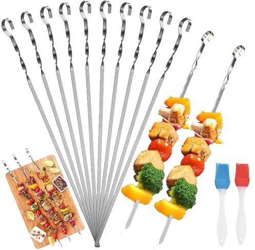 Emafymb 24 Stück Grillspieße Edelstahl, 30cm Schaschlikspieße, Grill Kabob Spieße, Grillspieße aus Rostfreiem, Schaschlikaufsatz Spießaufsatz Kebab Schaschlikspiesse für Lagerfeuer Oder Grillschale