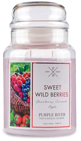 Purple River Große Duftkerze im Glas mit Deckel | Sweet Wild Berries | Duftkerze Fruchtig | Kerzen lange Brenndauer (140h) | Duftkerze Sojawachs | Kerzen Rosa (623g)