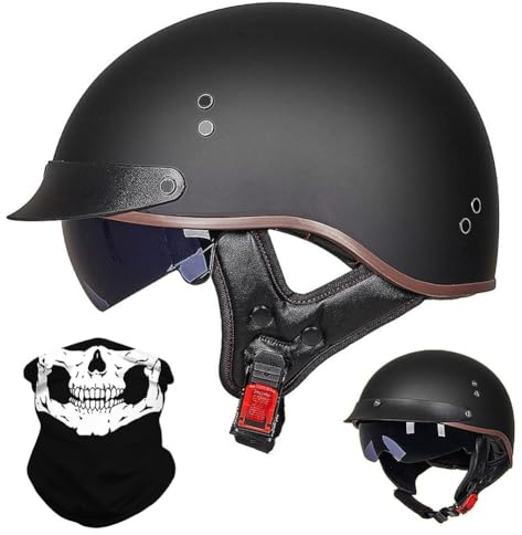 BYGMWEP Retro Motorradhalbhelm, Halbschalenhelm mit ECE, Jethelm Retro, Chopper Helm, Retro Motorrad Helm, Scooter-Helm, Offenem Helm, mit Sonnenblende, für Männer und Frauen M~XXL