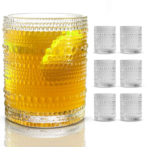 Hobnail Drinking Glasses, Vintage Glassware Set of 6, Vintage Drinking Glasses 11.8 oz, Bubble Glasses Drinking, Hobnail Glasses, Vintage Glass Cups, Jupiter Glasses for Juice, Soda, Beer, Whisky