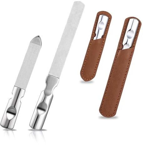 Mabor Limes à ongles en métal pour ongles naturels, lime à ongles en acier inoxydable avec poignée antidérapante, lime à ongles professionnelle double face pour ongles avec étui en cuir synthétique