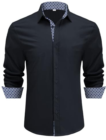 Misfuso Chemise Homme Mariage Manche Longues Chemise Business Formelle Chemise Casual Slim Regular Fit Bleu Foncé XXL