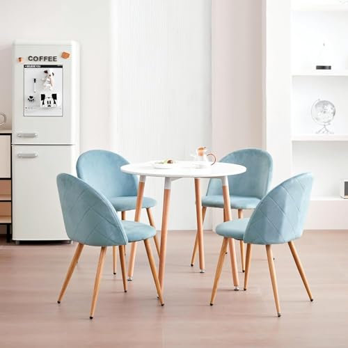 DEYARNA HOME Juego de Mesa de Comedor Redonda con 4 Sillas, Conjunto de Mesa de Comedor y 4 Sillas de Comedor de Terciopelo, Juego de Muebles de Cocina de 5 Piezas (Blanco+Verde, 80 * 80 * 75cm)
