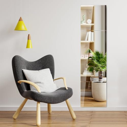 Dokeno 4PCS Ganzkörperspiegel Selbstklebend,30x30cm HD DIY Wandspiegel Flexibler Klebespiegel Acrylic Spiegelfolie,Spiegel Wand Lang Spiegelfliesen Selbstklebend Klebespiegel mit Klebe Mat (4, Oblong)