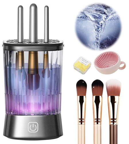 LOZLTX Brush Cleaner Make Up 9000 RPM Ultra Power 4.0 & SGS Certified: Electric Makeup Brush Cleaner with Silicone Mesh Lid for All Brush Sizes Hygiene for Makeup Brush Cleaner Black
