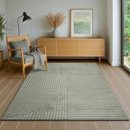 the carpet Everest - Alfombra de salón moderna de pelo corto con efecto de alta profundidad, efecto 3D, alta densidad y agradablemente suave, verde, 160 x 230 cm