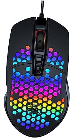 Mikikit Ratón para Cable Ratón para Ordenador Ergonómico Diseño Hueco para Ventilación para Luz Integrada Accesorio para Portátil y Pc