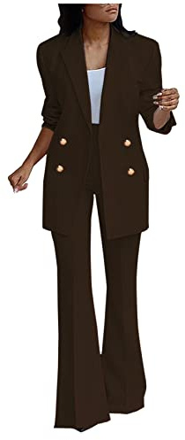 Women's Trouser Suits 2 Piece Suits & Blazers Solid Color Long Slevee Jacket and Flared Trousers Sets Elegant Work Business Pants Suit Casual Solid Color Formal Suit Party Office Size 8-14