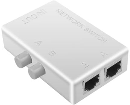 Jeenuuder Conmutador de Red RJ45 Conmutador de Caja de Red Ethernet LAN de 2 Puertos Divisor RJ45 Puerto Dual de 2 VíAs Adaptador de Interruptor para Compartir Manual