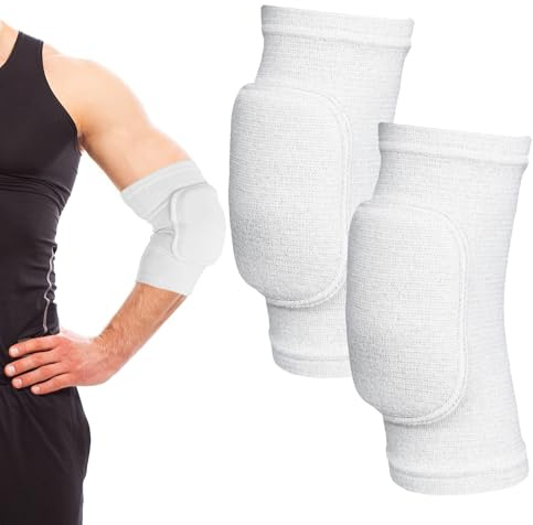Cobee 1 Pair Volleyball Elbow Pads, Arm Brace Ventilate Sport Elbow Protector Strap, White Elbows Pad Arm Pads With Padded Soft Support Cushion for Men And Women