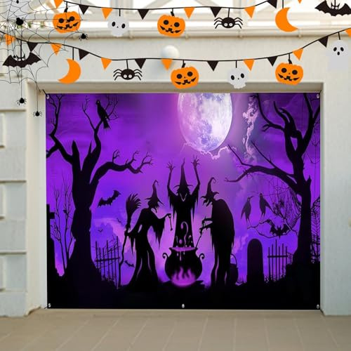 Banner per porta del garage di Halloween, copertura per porta del garage di Halloween, banner di tela di sfondo di Halloween appeso, garage porta banners Cover (400 x 180 cm)