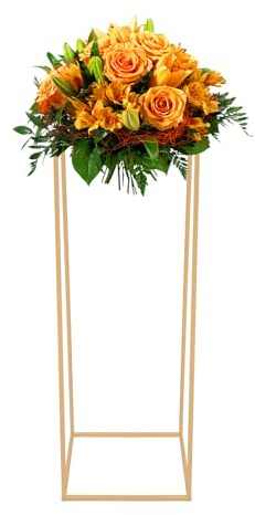 TTISJHK blomstativ i metall guld 80 cm rektangulär med akrylpanel, stabilt bröllopsdekorationsstativ, modern blompelare för bröllop, födelsedag, fest, evenemang och heminredning