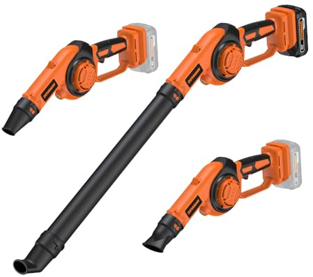 DOVAMAN LE20 Soffiatore a Batteria, 3-in-1, 288 km/h Potente, 3 Velocità Regolabili, 800g Leggero, Batteria 20V con Caricatore Rapido, LED, 3 Ugelli, Giardino, Patio, Foglie, Polvere