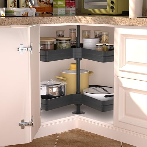 JOWBOOW 28 Kidney Lazy Susan for Cabinet, 270° Height Adjustable Replacement Shelves for Kitchen Corner Cabinet(Cannot be Door-Mounted)