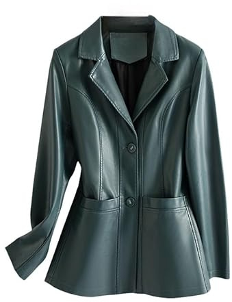 Blazer en Cuir Souple Véritable pour Femme Coupe Classique À 2 Boutons Style Tailleur Décontracté Veste en Cuir d'agneau Véritable avec Poches Idéale pour L'Automne Le Printemps et l'hiver Cou
