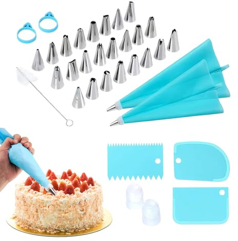 Kit per decorazione torte – Set di strumenti riutilizzabili per la decorazione di dolci, collezione di per glassa da 34 pezzi, punte per tubazioni, sacchetti, accoppiatori
