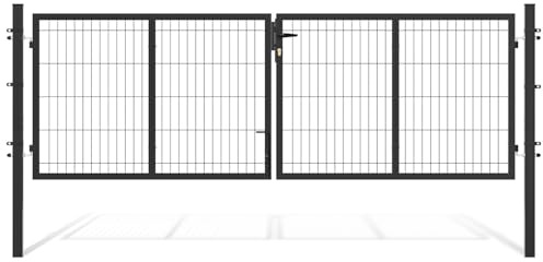 Eikuavons Cancello doppio da giardino, 300 x 100 cm, doppia anta per stuoia con maniglia, serratura, 3 chiavi e blocco a pavimento, robusta porta da giardino, cortile, cancello di recinzione