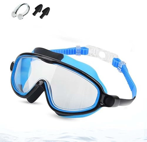Seivble 2026 Children's Large Frame Waterproof and Anti Fog Swimming Goggles, Clip on Kids Swim Goggles with HD Wide View, No Leak Toddler Swim & Diving Mask for 4-16 (Blue)