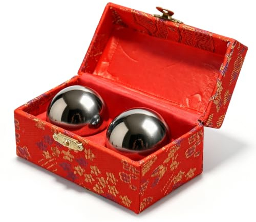 Qi gongbollar metall 38 mm, Qigong ljudboll, meditationsboll, med ljudrörelse, ljudkulor för avkoppling och meditation, Qi Gong träningskulor för seniorer – behaglig ljudkula med presentförpackning