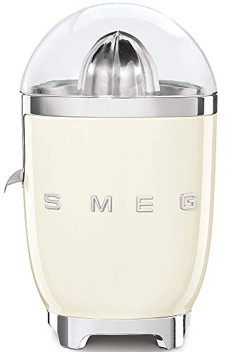 Smeg CJF01CRUK Retro 50's Style Citrus Juicer with Lid, Stainless Steel Reamer and Strainer, Anti-Drip Spout, Cream