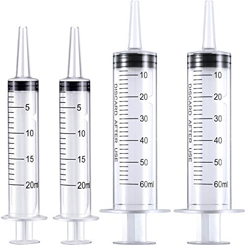 Frienda Large Plastic Syringe 4 Pack Measuring Syringe Tools Dispensing Multiple Uses (20 ml and 60 ml)