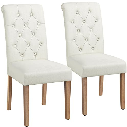 Yaheetech Fabric Dining Chairs Set of 2 with High Back & Wooden Legs, Beige