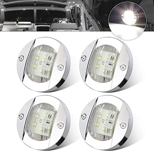 ALFU 4PCS White DC12V 6 LED Side Marker Light Navigation Lights Waterproof Marine Boat Yacht Round Transom Anchor Stern Lights Lamp Courtesy Light with Chrome Bezel
