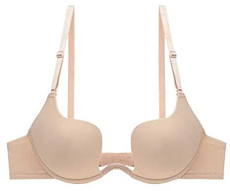 Wellyu Reggiseni per le donne Sexy Push Up Cleavage tuffo reggiseno profondo U multiway convertibile basso reggiseno posteriore con cinturino trasparente - arancione - 2B