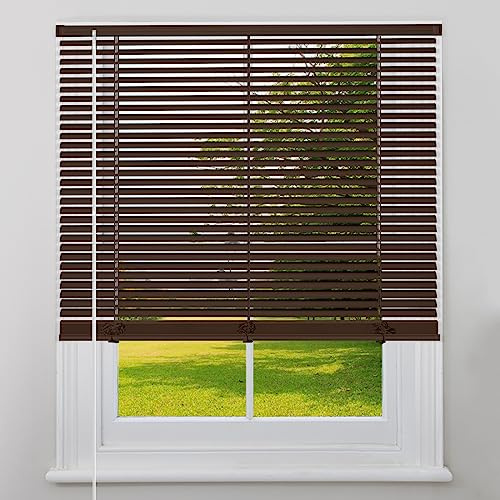 Kokorona Cordless Mini Blinds Horizontal Venetian Blinds Vinyl Window Shades Light Filtering Privacy Room Darkening Blinds for Bedroom, Kitchen, Office, 36 W X 64 H, Brown