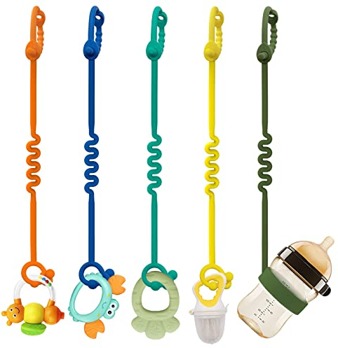 Schnullerkette Silikon – 5 Packungen Verstellbare Silikon-Kinderwagenkette Und Cup Catcher FÜR Kinderwagen, HochstÜHle, Kinderbetten, Autositze (Mehrfarbig)