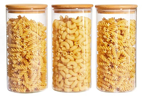 Eidoct Glass Storage Jars with Lids 1300ML Set of 3 -High Borosilicate Glass Clear Airtight Food Storage Container Jar with Sealing Lid, Tea, Coffee Beans, Flour, Candy, Cookie, Spice, Cereal
