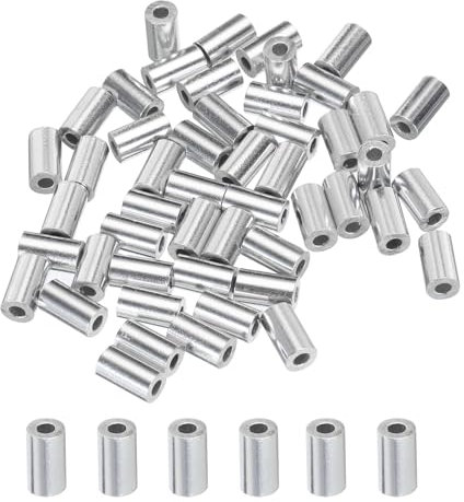 sourcing map 1/16 1.5mm Aluminum Crimping Loop Sleeve Single Round Ferrule for Wire Rope Cable Line End, Silver 50pcs