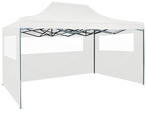 Gecheer Cenador profesional plegable de 3 paredes de 3 x 4 m, de acero blanco, cenador de exterior, resistente, pabellón de jardín, carpa para fiestas, cenador para barbacoa, barbacoa