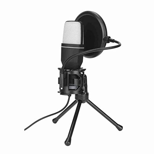 USB-mikrofon, Kondensatormikrofon med Stativ och Popfilter, 360 Graders Rotation RGB-ljusspelmikrofon för PC, PS5, Streaming, Kolstålmaterial, Ljudchip