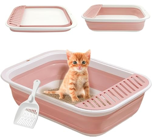 Katzentoilette Flach Groß für Alte Katzen - Faltbare Reisetoilette Mit Schaufel - Niedrig und Groß