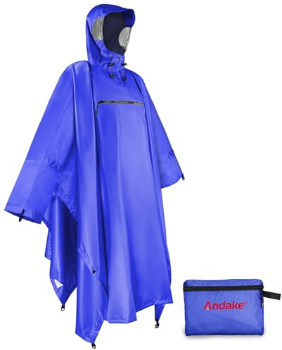 Andake Rain Poncho Waterproof Adult, Lightweight Reusable Raincoat Women Unisex with Hood for Hiking, Camping, Cycling, Outdoor Activities (Navy blue)
