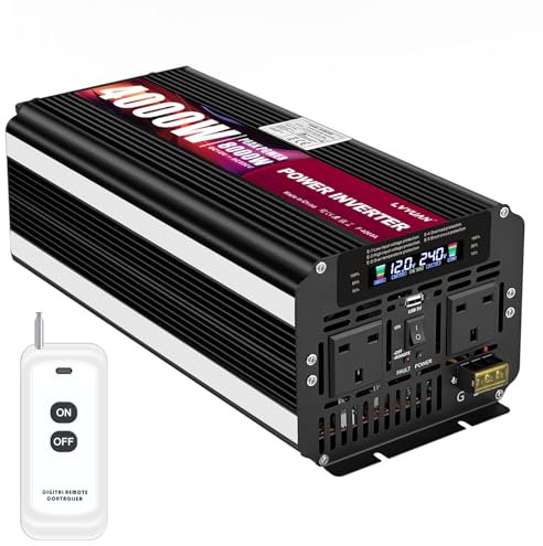 LVYUAN 4000W /8000W Power Inverter DC 12V to 240V Converter with LCD Display, Remote Control and USB Ports for Car, RV, Truck, Off Grid Solar System, Camping