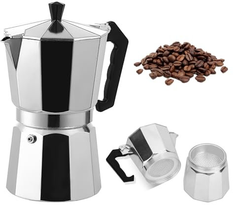 OUZHOU Moka Pot 6 Cups/300ml, Stovetop Coffee Makers, Aluminium Italian Espresso Maker for Gas & Electric Ceramic Stove Top, Manual Coffee Percolator for Cappuccino Or Latte