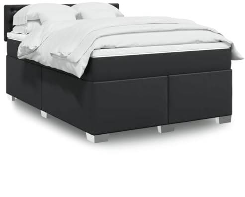 vidaXL Boxspringbett, Doppelbett mit LED Matratze Matratzenauflage, Bettgestell mit Lattenrost Kopfteil, Polsterbett Bett für Schlafzimmer, Schwarz 140x200cm Kunstleder