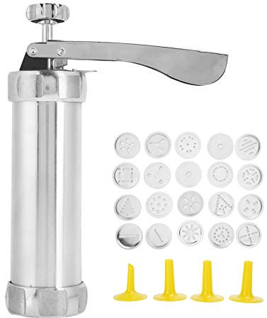 Haosie Machine à Churros, Presse à Biscuits Pistolet, Pistolet à Biscuits, en Acier Inoxydable, avec 20 Moules à Biscuits à Disque, pour Gâteaux, Biscuits, Bricolage