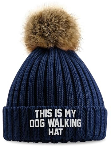 Lila tryck hus broderat This is My Dog promenadhatt fuskpäls pom mössa vinter promenad broderi tjock dammössa, Marinblått Xsp, one size