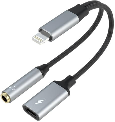 Pubiohs Lightning Adapter Kopfhörer und Laden - Lightning auf 3.5mm Aux Klinke Kopfhörer und Laden Adapter 2 in 1, für iPhone 14 13 12 11 Pro Max Plus SE X XR XS 8 (Keine Anrufe Unterstützt)