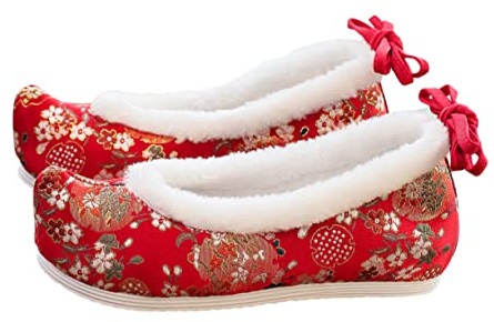 SOIMISS Chaussures Brodées Chinoises pour Femmes Style Ethnique Rouge, Semelle Plate Légère Talon Compensé Caché, Tissu Respirant pour Présent