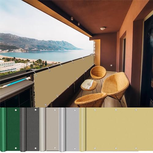 Balcón 600 x 1000 cm, impermeable, impermeable, color crema, 100% privacidad, para valla de jardín y balcón, revestimiento de balcón al aire libre