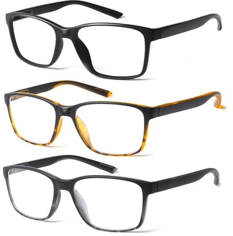 Kerecsen 3 Pack Reading Glasses for Men Blue Light Blocking Spring Hinge Readers for Men Anti Eye Strain/Dryness/Computer Glare/UV (3 Mixed Color, 0.75, Dioptres)