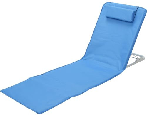 Envenzo Chaise de plage pliable légère avec sangle et poche d'oreiller à dossier haut (bleu)
